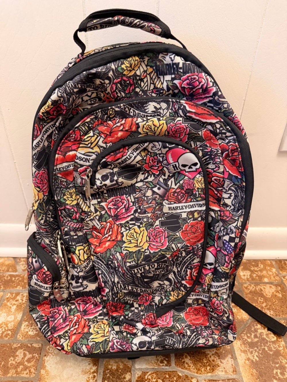 Harley-Davidson Floral Tattoo Print Backpack - Multicolor